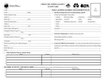 Child Care Asthma/Allergy Action Card