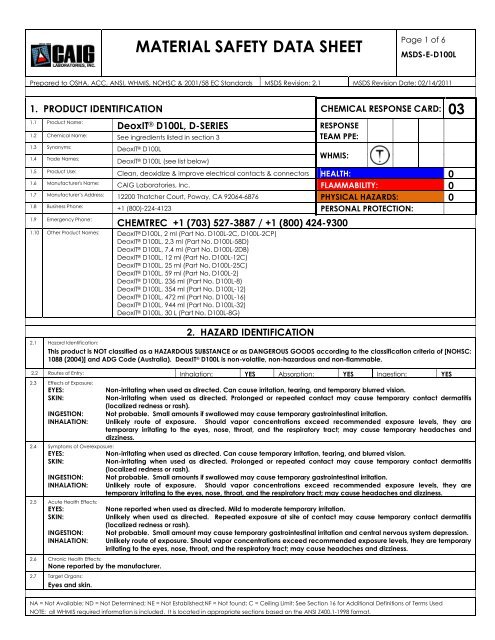 Material Safety Data Sheet(MSDS)