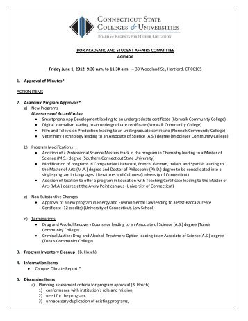 BOR ACADEMIC AND STUDENT AFFAIRS COMMITTEE AGENDA ...