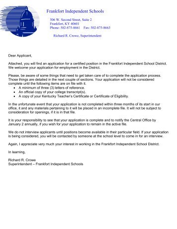 Certified Employment Application - Frankfort Independent Schools