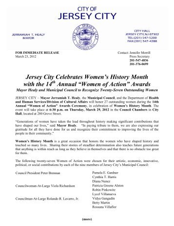 Jersey City Celebrates Women's History Month with the 14 th Annual ...