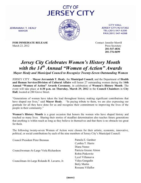 Jersey City Celebrates Women s History Month with the 14 th Annual