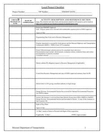 Local Project Checklist - Missouri Department of Transportation