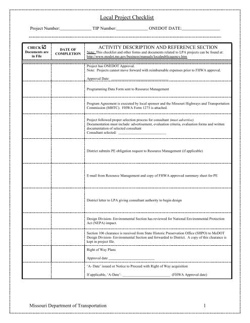 Local Project Checklist - Missouri Department of Transportation