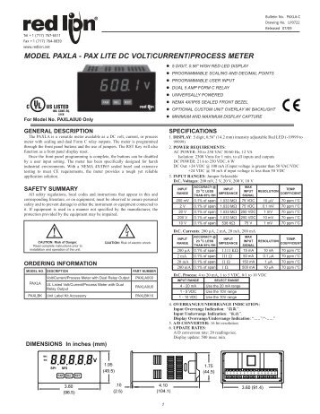 PAXLA Data Sheet/Manual PDF - Red Lion Controls