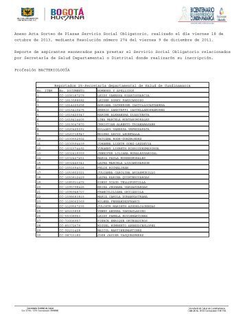 profesionales de bacteriologia exonerados - Secretaría Distrital de ...