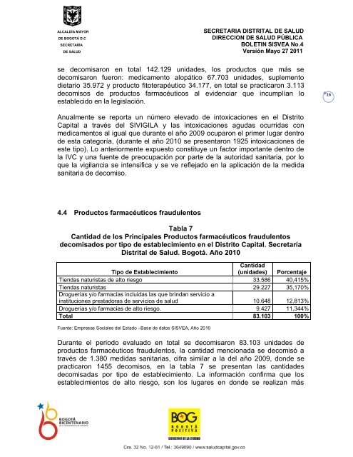 Boletín SISVEA 2010 - Secretaría Distrital de Salud