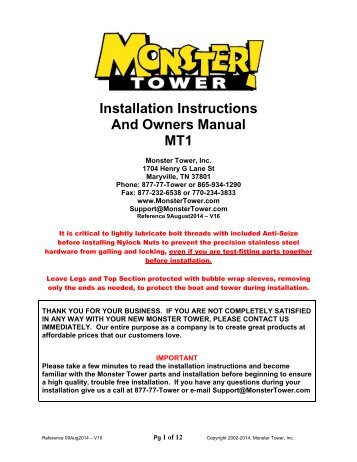 MT1 Monster Tower Installation and Owner's Manual - iBoats