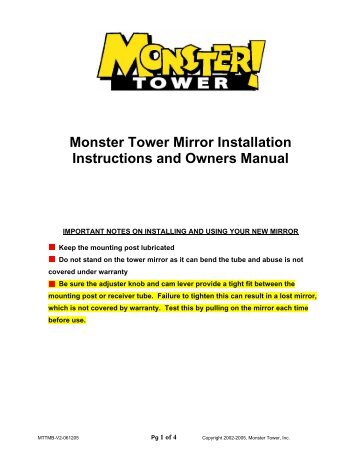 Monster Tower Mirror Bracket Installation Instructions - iBoats.com