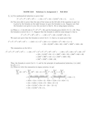 MATH 1210 Solutions to Assignment 1 Fall 2012 1. (a) Use ...