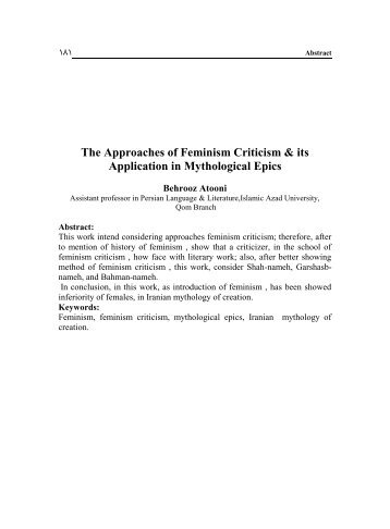 The Approaches of Feminism Criticism & its Application in ...