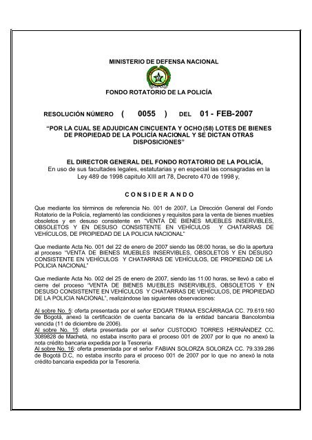 DEL 01 - FEB-2007 - Fondo Rotatorio de la PolicÃ­a - FORPO