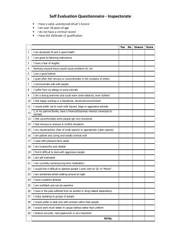 Self Evaluation Questionnaire - Inspectorate - NSPCA Cares about ...