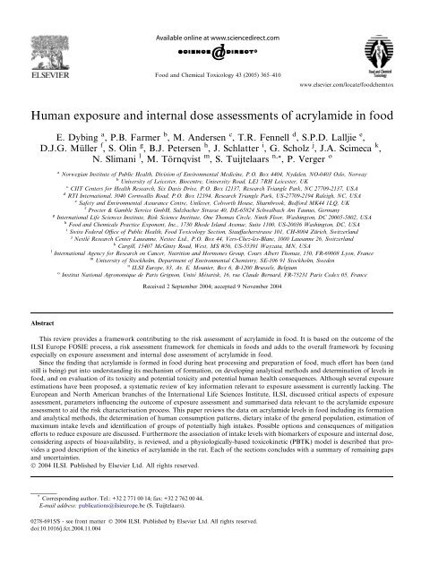 Human exposure and internal dose assessments ... - Panela Monitor