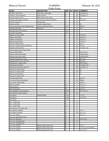 Belmont Nursery Availability Order Form February 26, 2012