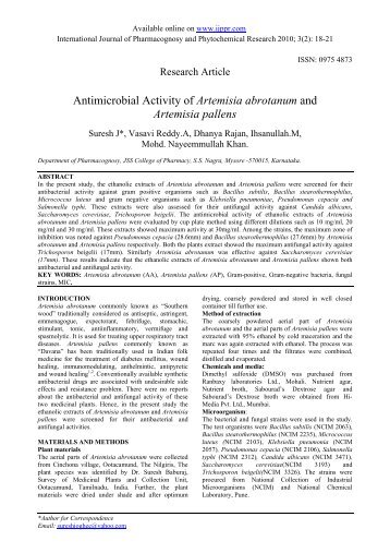 antimicrobial activity of artemisia abrotanum and artemisia pallens