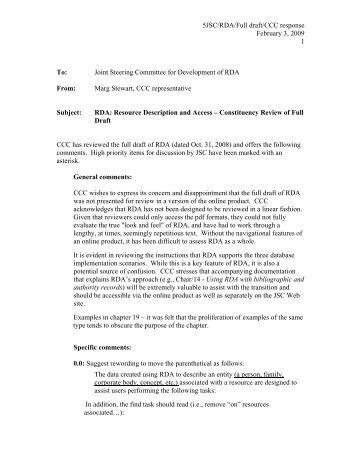 5JSC/RDA/Full draft/CCC response February 3, 2009 1 To: Joint ...