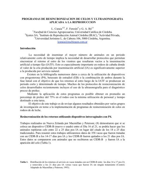 PROGRAMAS DE RESINCRONIZACION DE CELOS Y ... - Syntex