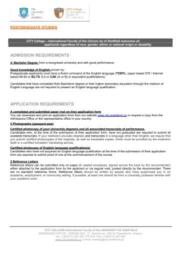 ADMISSION REQUIREMENTS APPLICATION REQUIREMENTS