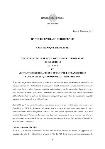 Position extÃ©rieure de la zone euro et ventilation - Banque de France