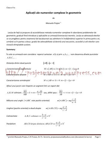 Applications of Complex Numbers in Geometry