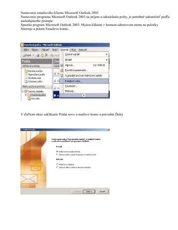 Nastavenie emailového klienta Microsoft Outlook 2003