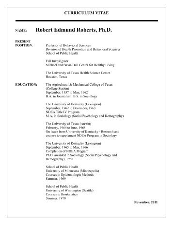 Robert Edmund Roberts, Ph.D. - University of Texas School of ...