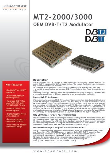 Download leaflet MT2 2000/3000 OEM DVB-T2 Modulator - Teamcast