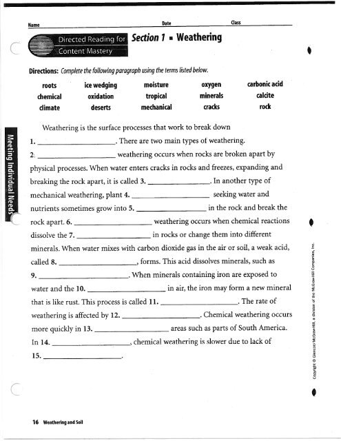 Chapter 7 Section 1 Weathering Worksheet pdf Lurgio POD 8 North