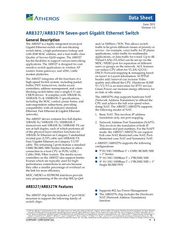 AR8327/AR8327N Seven-port Gigabit Ethernet Switch - La Fibre