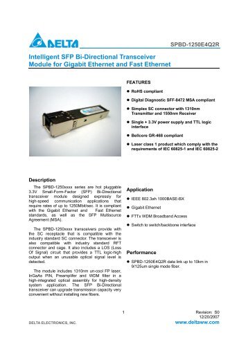 Intelligent SFP Bi-Directional Transceiver Module for ... - LaFibre.info