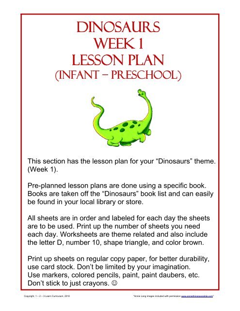 Dinosaurs Week 1 Lesson Plan - 1 - 2 - 3 Learn Curriculum