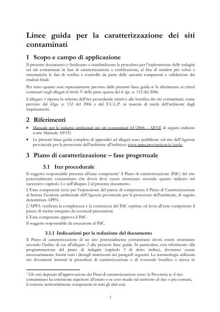 Linee guida per la caratterizzazione dei siti contaminati - Agenzia ...