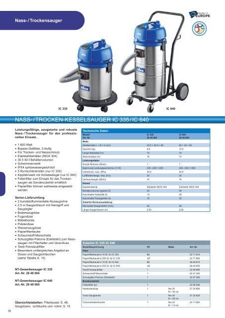 Nilco Reinigungsmaschinen Gesamtprogramm 2015 / 2016