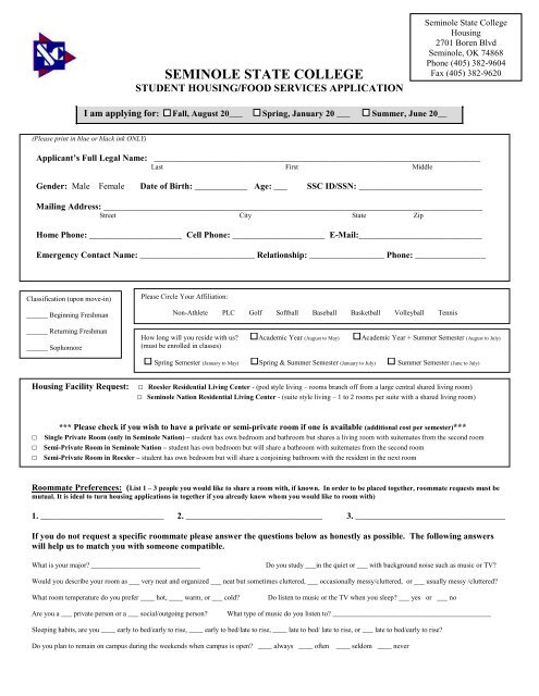 Spring Semesters Housing Contract and Application
