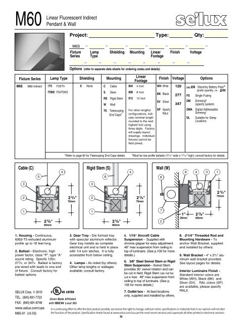 M60 Linear Fluorescent Indirect Pendant & Wall - Selux