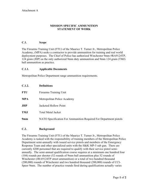 Attachment A Page 1 of 2 MISSION SPECIFIC AMMUNITION ...