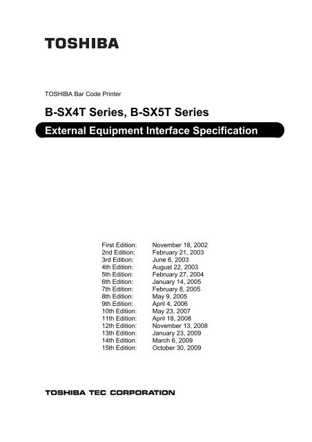 B-SX4T Series, B-SX5T Series External ... - Toshiba Tec Italia