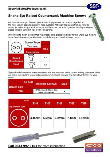 Snake Eye Raised Countersunk Machine Screws