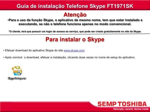 Guia de instalação Telefone Skype FT1971SK - Semp Toshiba