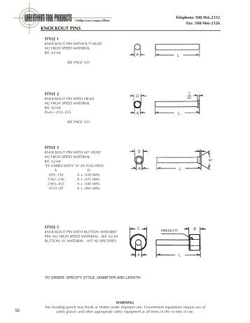 KNOCKOUT PINS - Wrentham Tool