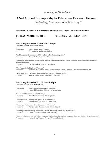 22nd Annual Ethnography in Education Research Forum â€œSituating
