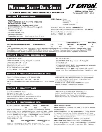 MATERIAL SAFETY DATA SHEET - JT Eaton