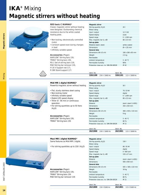 IKAÂ® Mixing Magnetic stirrers with heating - ESSLAB