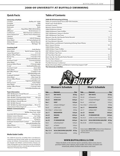 Table of contents Quick facts men's schedule ... - Buffalo Athletics