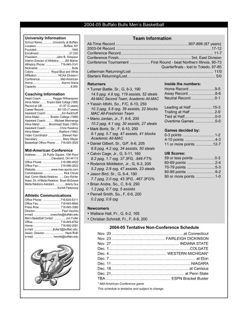 2004-05 Men's Basketball Prospectus - Buffalo Athletics - University ...