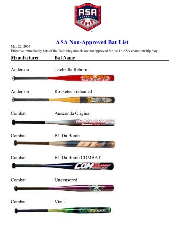 ASA Non-Approved Bat List - Buffalo Athletics
