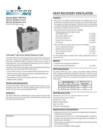 Prod. Sheet Venmar AVS Kubix HRV Plus (13_02).indd