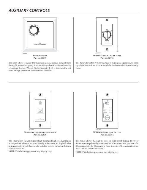 Venmar Wall Control Compatibility Chart