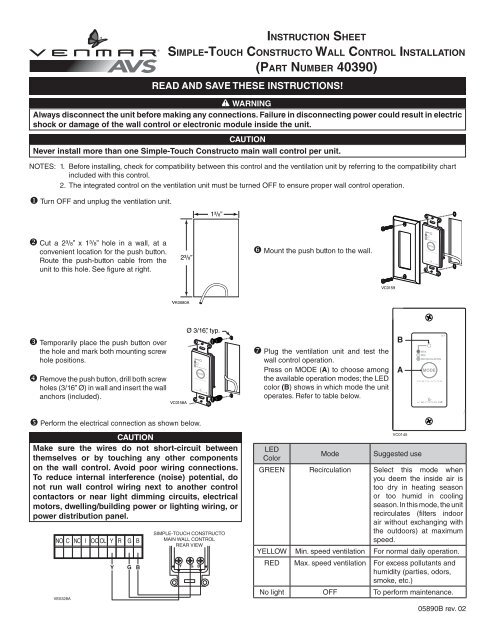 Venmar Wall Control Compatibility Chart